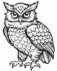 Obraz premium A flat design front view illustration of a black animated owl, perfect for graphic design projects and nature-themed designs.