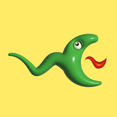 Inflatable, free, cartoon snake. 3d illustration