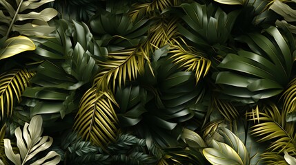 A vibrant array of tropical leaves and flowers background seamless pattern
