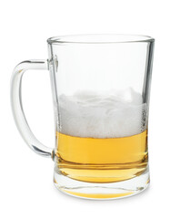 Half full mug of beer isolated on white