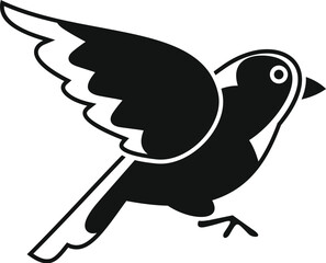 Black and white illustration of a bird spreading its wings while flying