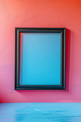 Simple background with a minimalist black frame on a soft pastel surface,
