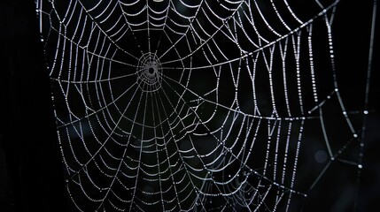 Creepy spider web against a black backdrop