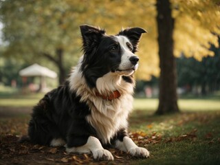 Fototapeta premium border collie dog seating in the park