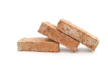 Solid clay bricks used for construction,Old red brick isolated on white background.