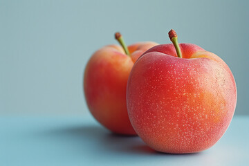 Minimalist aesthetic image of two peaches side by side on a plain white background, symbolizing women's health.