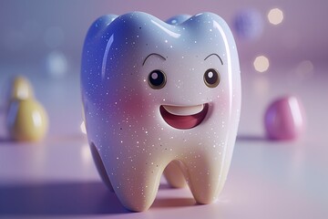 Pediatric dentistry. Stomatology. Smile. White tooth. Cute cartoon character design. Paedodontics. 3d render of cute smiling tooth character. Pedodontia. Pediadontist