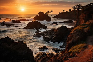 Obraz premium Magnificent sunset in Rama Cape, Goa., generative IA