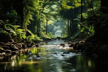 Exuberant jungle in Cotiago, Goa, India, with trails and wildlife., generative IA