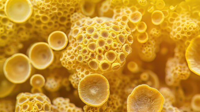 Macro shot of yellow mold spores showing visible detail