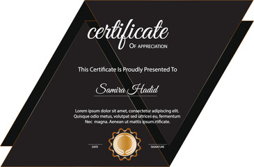 Certificate of achievement border template with luxury badge and modern line pattern.
