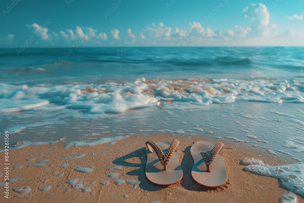 Aufkleber elegant summer background featuring a pair of flip-flops on a pristine beach,