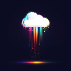 graphic icon of a cloud with rainbow rain on a black background