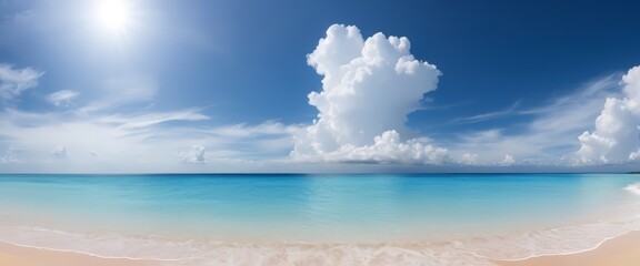 Obraz premium beautiful beach view with blue sky. Seascape from low perspective. Clear blue sky sunset with horizon on calm ocean seascape background. Picturesque