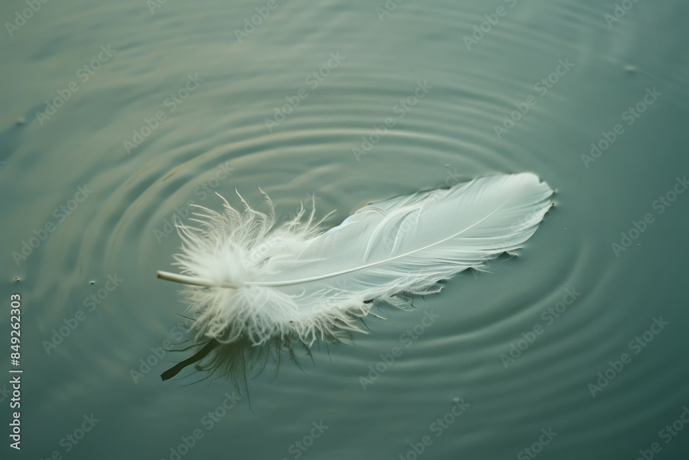 Leinwandbilder elegant background featuring a floating feather on water, bordered by a delicate frame,