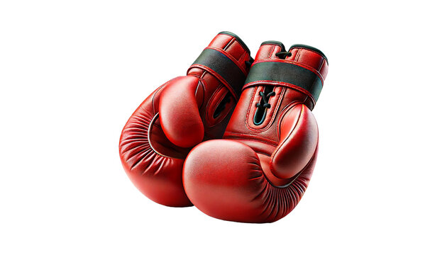 Red boxing gloves isolated on transparent or white background