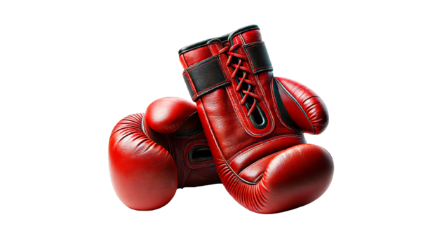 Red boxing gloves isolated on transparent or white background