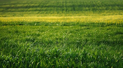Green grass fields with patches of yellow background of nature