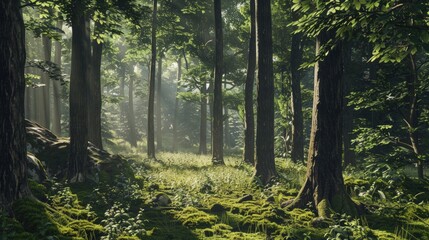 Sunlight Filtering Through a Lush Forest