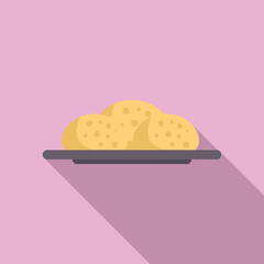 Freshly baked bread rolls lying on plate icon, flat style