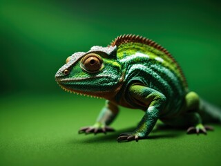 Fototapeta premium Chameleon black strips on green background