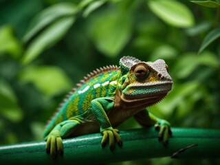 Fototapeta premium Chameleon black strips on green background
