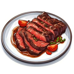 beautiful steak of cooked meat in a cut 2D