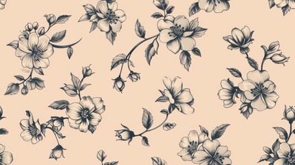 Intricate hand-drawn floral pattern on soft beige.