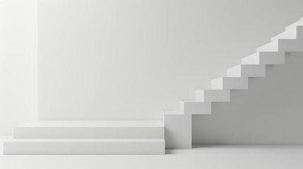 A white minimalist staircase in a clean, uncluttered space, highlighting simplicity and modern design.