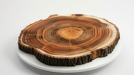 Tree slice cake plate, white background, 16:9