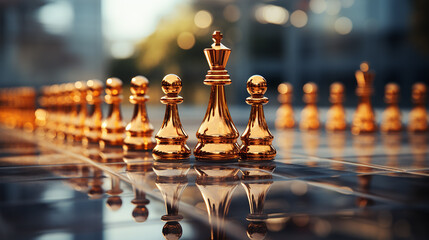 Golden chess pawn pieces or leader businessman stand