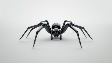 A close-up macro shot of a detailed and textured spider, starkly presented against a clean white background.