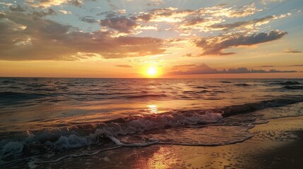 The natural beauty of sunrise and sunset enhances the sky with perfect colors creating a stunning sight at the beach