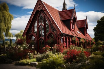 Fototapeta premium Vila Maori Ohinemutu by the lake., generative IA