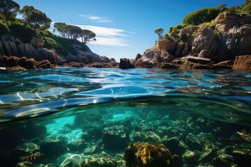 Turtles swimming in reefs by Byron Bay., generative IA