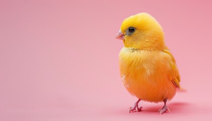 A cute Canarie sitting on a solid pastel background with space above for text