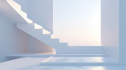 Fototapeta premium A minimalist white staircase against a light background, embodying simplicity and modern architectural design.
