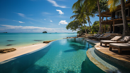 Outdoor luxury over infinity pool swimming summer time