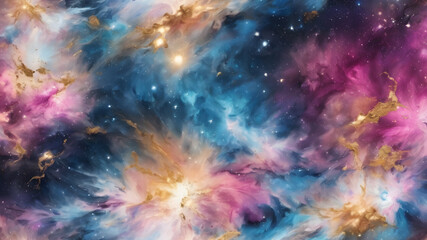 Fototapeta premium Colorful space galaxy cloud nebula. Fantasy illustration of cosmos, vibrant nebula in the night sky, view from outer space background, colorful abstract nebula space galaxy