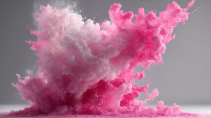 Fototapeta premium Powerful explosion of pink dust, light soft pink grey cloud smoke abstract background