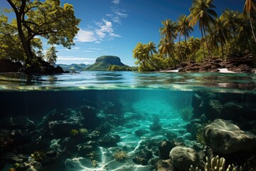 Tropical Paradise Bora Bora, Coral Reefs, Exuberant Marine Life., generative IA