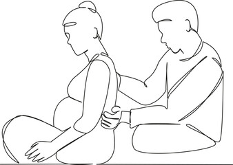 husband massages his pregnant wife's back
