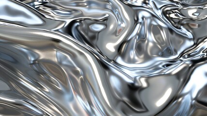 Chrome metallic background. Gray metal wavy mercury backdrop. Silver wave pattern. Abstract shinning steel wallpaper
