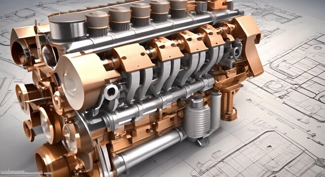 Strong and luxurious chrome car engine in workshop