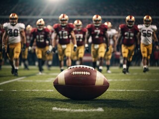 Close up of an american football on the field player 1