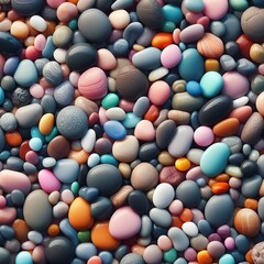 Seamless Colorful Pebble Stone Background high resolution of 300 DPI | Beach Pebble Wallpaper - Textured Background for Design Projects | Natural Pebble Stone Texture