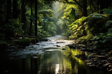 Obraz premium Exuberant tropical jungle in Port Douglas, Australia., generative IA