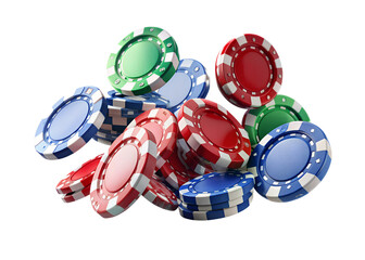 Some casino chips floating on the transparent background