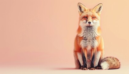 Obraz premium A cute Red Fox sitting on a solid pastel background with space above for text