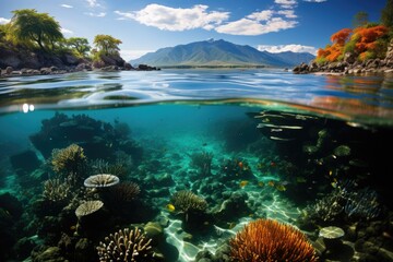 Fototapeta premium Great Choir Barrier in Cairns an oasis of submarine colors., generative IA